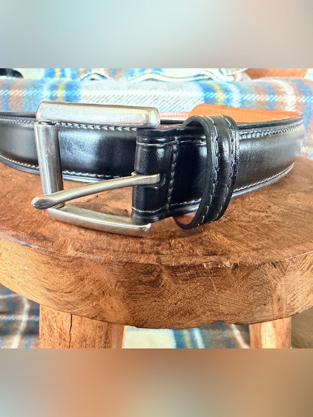 Coach Black Leather Men's Belt with Silver Buckle